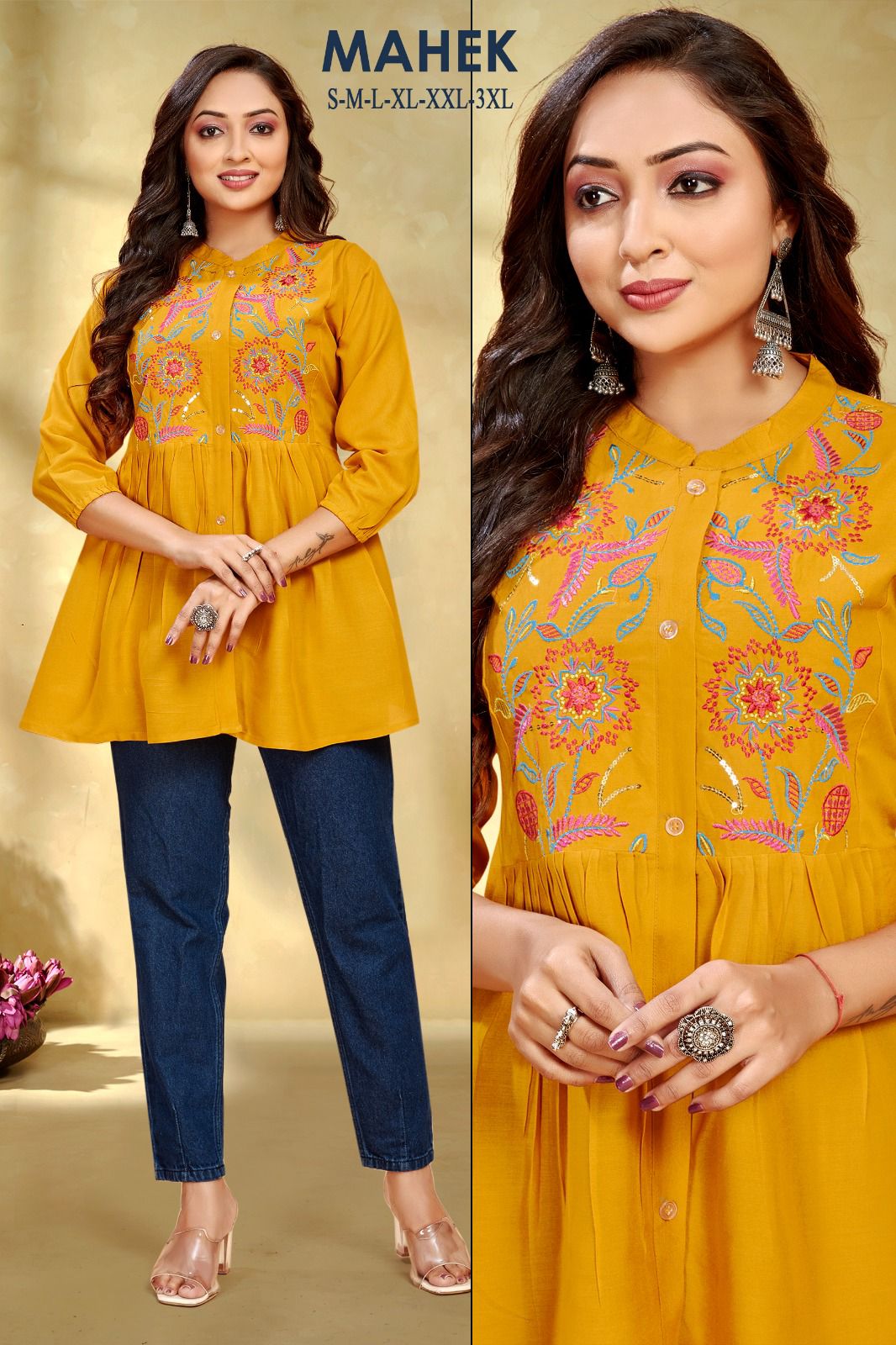 Mahek 01 Designer Rayon Embroidery Ladies Top Wholesale Market In Surat
